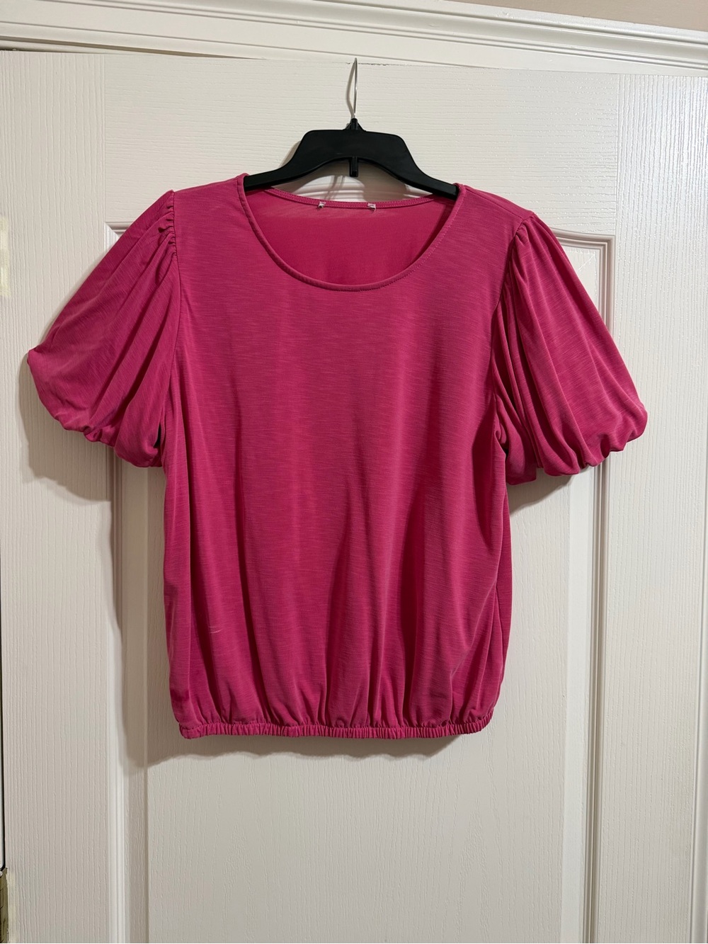 Ladies Bubble Sleeve Scoop Neck Top - Hot Pink